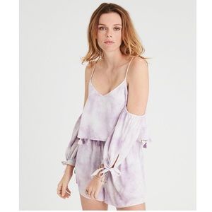 American Eagle Purple Tie Dye Tassel Romper